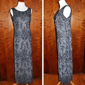 Pissaro Nights Gray/Black Sleeveless Sapphire Sequin Beaded Gatsby Flapper Gown